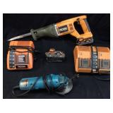 18v RIDGID SAWZALL w 2 BATTERIES & 2 CHARGERS,