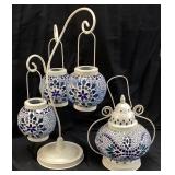 (4) TURKISH STYLE MOSAIC GLASS GLOBE LANTERNS