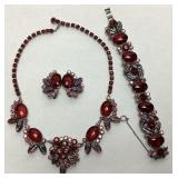MID CENTURY RED CABOCHON & AURORA BOREALIS