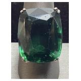 SILVER 925 & GREEN GLASS RING, SIZE 8.75, 16.8g