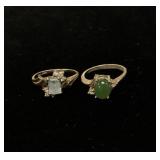 14k Aquamarine with Diamond and green jade