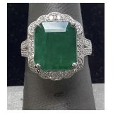 PLATINUM EMERALD & DIAMOND RING, SIZE 7, G.I.A.