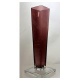 PURPLE GLASS SQUARE VASE, 17in H