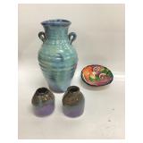 Vtg turquoise and blue glazed studio pottery