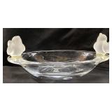 CRYSTAL BOWL WITH SATIN FINISHED BIRDS, 12in W