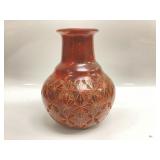 Vtg handcrafted carved red clay vase piece from