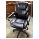 DARK BROWN LEATHER ROLLING DESK CHAIR
