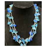 TURQUOISE AQUA BLUE GLASS BEAD MULTI STRAND