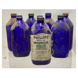 (8) VTG. COBALT BLUE GLASS MILK OF MAGNESIA