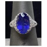 PLATINUM SRI LANKA SAPPHIRE & DIAMOND RING, SIZE