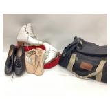 White Jackson figure skate boots, black Capezio