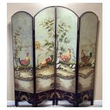VTG. HAND PAINTED 4-PANEL FOLDING ROOM DIVIDER,