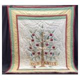 VTG. OUR FAMILY TREE QUILT WITH PHOTO POCKETS
