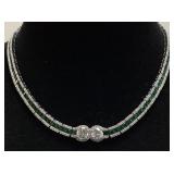 PLATINUM DIAMOND & EMERALD NECKLACE, 17in L,