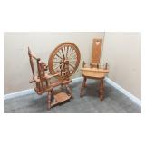 Rick Reeves Oak Spinning Wheel With Chair