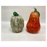 Two Glass Pumpkins with Battery Powered lights