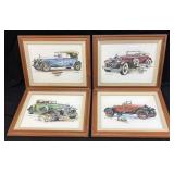 (4) J.B. RIVARD ANTIQUE AUTO PRINTS, FRAMED