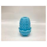 Vtg Fenton blue satin hobnail two-piece fairy lamp
