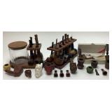 ASSORTED VTG. TOBACCO PIPES, PIPE RACKS, TOBACCO
