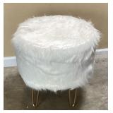 WHITE FAUX FUR VANITY OTTOMAN