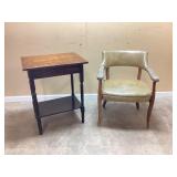 MCM accent chair featuring sage-green vinyl