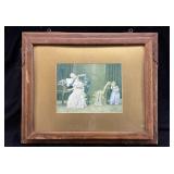 ANTIQUE FRAMED STAINED GLASS w DROP DOWN PICTURE
