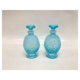 Pair Fenton Blue Opalescent Hobnail Perfume