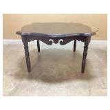 Vtg scalloped edge wood side table with turned