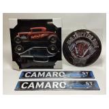 (4) AUTOMOTIVE THEMED WALL DECOR SIGNS, HOT ROD
