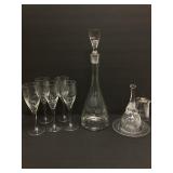 Antique Etched Glass Decanter With 5 matching