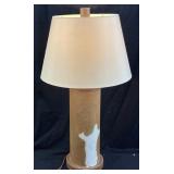 BROWN & WHITE COW HIDE CYLINDRICAL TABLE LAMP