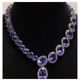 PLATINUM TANZANITE & DIAMOND NECKLACE, 18in L,