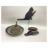 Metal Bird bath top, Metal Cat yard Stake, cast