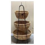 3-TIERED GRADUATED WICKER & IRON BASKET STAND