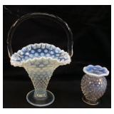 (2) VTG. FENTON FRENCH OPALESCENT HOBNAIL BASKET