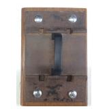 ANTIQUE RAILROAD TRACK PLATE ON WOODEN DISPLAY,