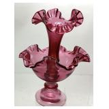 FENTON CRANBERRY GLASS SINGLE-HORN EPERGNE