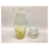 Hand Blown clear bubble glass with yellow Ribbon
