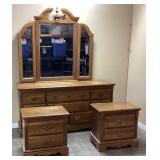 ATHENS FURNITURE OAK BEDROOM SET, 8-DRAWER