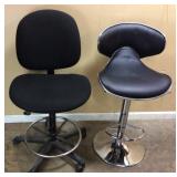 (2) BLACK TELESCOPING STOOL & ROLLING OFFICE CHAIR