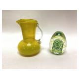 MCM HANDBLOWN OPTIC GLASS YELLOW PITCHER AND