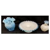 (3) FENTON BLUE OPALESCENT HOBNAIL VASE, AQUA