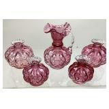 (5) FENTON CRANBERRY DIAMOND OPTIC/MELON SET,