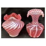 (2) FENTON CRANBERRY WHITE OPALESCENT SWIRL ART