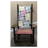 VTG. ROCKING CHAIR w TURNED SPINDLES, WOVEN SEAT