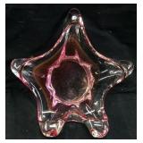VINTAGE STAR SHAPED ART GLASS DISH w PINK ACCENTS