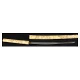 ANTIQUE JAPANESE WAKIZASHI SHORT SWORD, BONE
