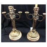 PAIR OF ANTIQUE FRENCH BRONZE & MARBLE BACCHUS