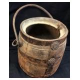 ANTIQUE WOODEN METAL BANDED SMALL BUCKET