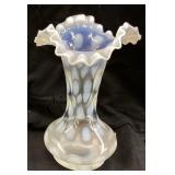FENTON COIN DOT OPALESCENT RUFFLED RIM VASE